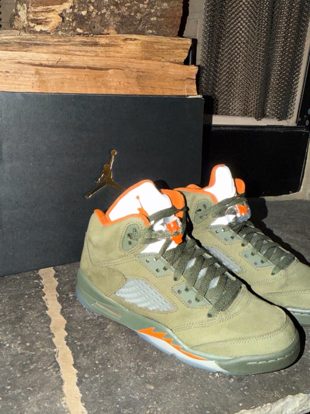 Jordan Olive Green and Orange Kids' High-Top Sneakers